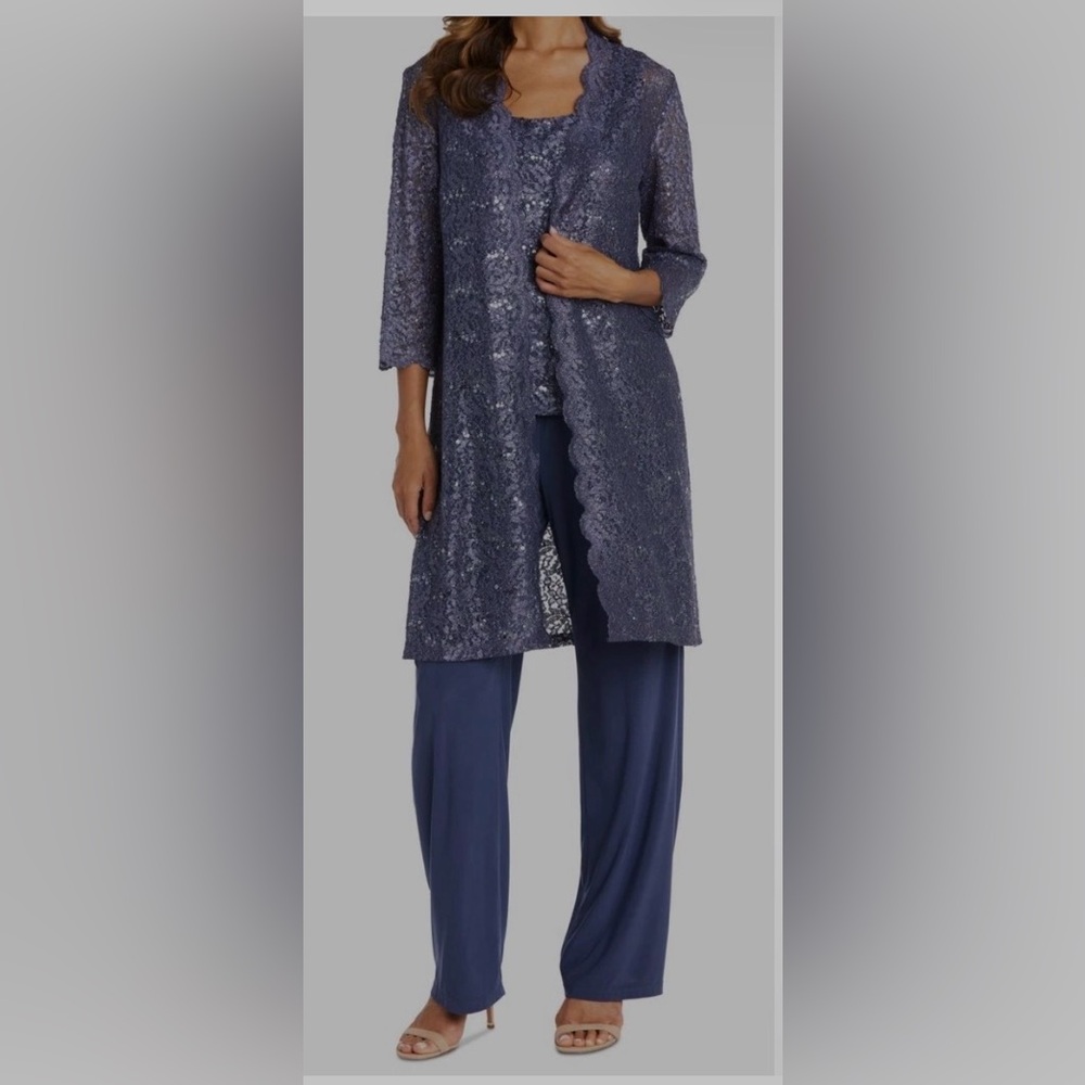 R&M Richard’s Blue Lace/Sequined Women's Pantsuit, 18